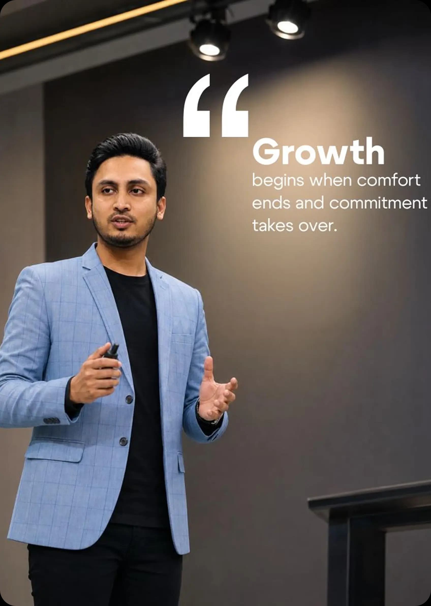 Designer presenting at an event